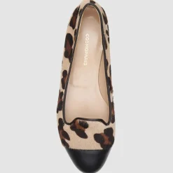 Cosmoparis Mocassins|Slippers en Cuir façon Poulain Alinia léopard noir/beige