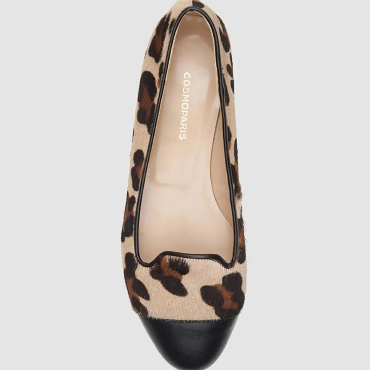Cosmoparis Mocassins|Slippers en Cuir façon Poulain Alinia léopard noir/beige