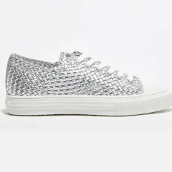 Stuart Weitzman Baskets|Sneakers en Cuir Wova Low-Top argentées