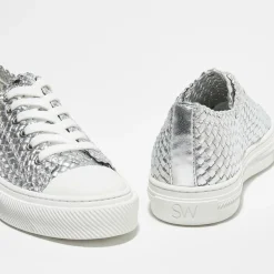 Stuart Weitzman Baskets|Sneakers en Cuir Wova Low-Top argentées