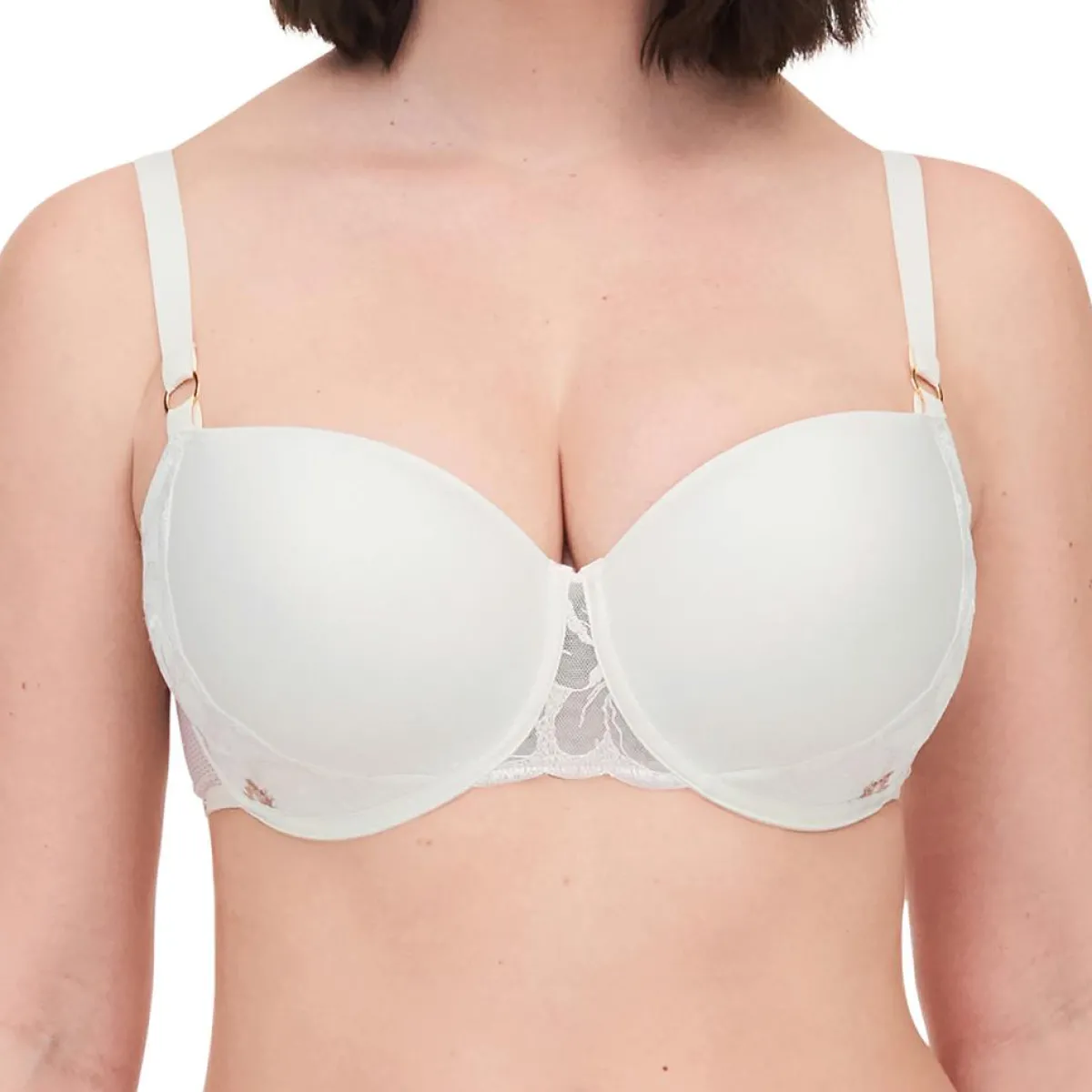 Chantelle Lingerie, Nuit|Soutien-gorge Coque Corbeille Memory Fleurs ivoire/doré