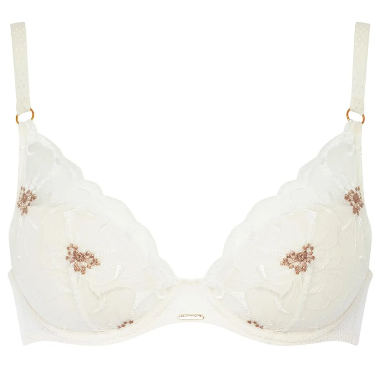 Chantelle Lingerie, Nuit|Soutien-gorge Coque Plongeant Fleurs ivoire/doré