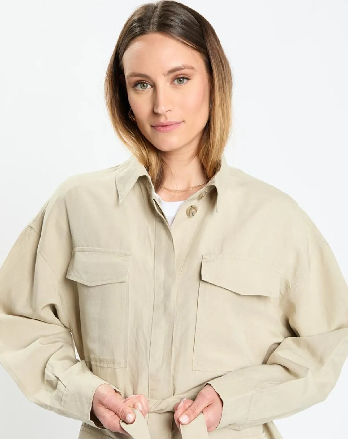 Marc O'Polo Chemises|Surchemise Ceinturée en Lin mélangé beige clair