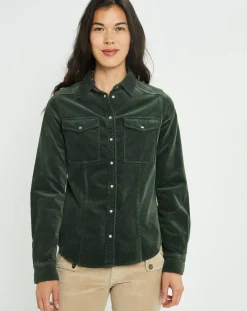 Lauren Vidal Chemises|Surchemise en Velours côtelé Cloé verte