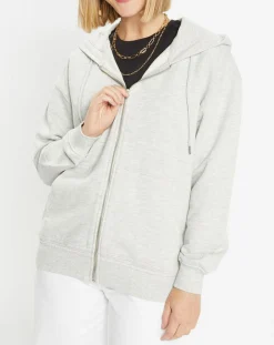 Galeries Lafayette Gilets Et Cardigans|Sweat zippé en Coton bio Mathalie à capuche gris chiné