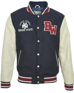 Blue Wellford Vestes, Blousons|Teddy en Laine & Cuir Bron bleu marine