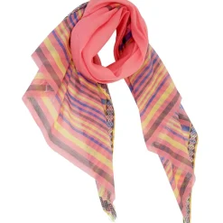 Petrusse Echarpes, Foulards|Étole Maria en Coton & Soie mélangés corail/multicolore - 90x180 cm