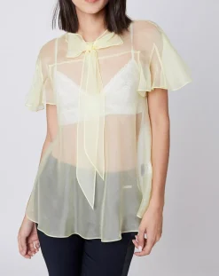 John Galliano Tops Et Blouses|Top 100% Voile de Soie transparent jaune