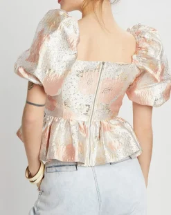 Manoush Tops Et Blouses|Top Brocard imprimé rose pâle/doré