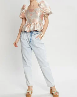 Manoush Tops Et Blouses|Top Brocard imprimé rose pâle/doré