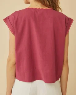 Manoush Tops Et Blouses|Top brodé Mexico imprimé cassis