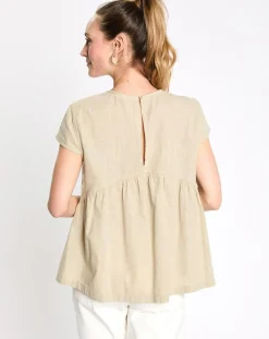 Esprit Tops Et Blouses|Top en Lin à volant sans manches beige/vert