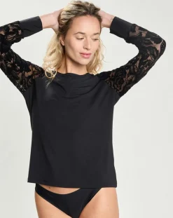 Mare Tops Et Blouses|Top en micromodal manches longues dentelle noir