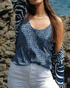Lauren Vidal Tops Et Blouses|Top en Soie mélangée Naxos bleu