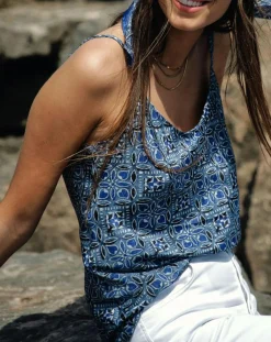 Lauren Vidal Tops Et Blouses|Top en Soie mélangée Naxos bleu