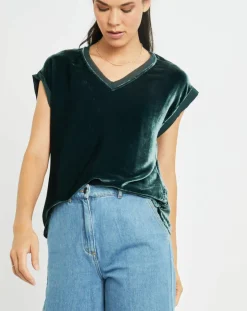 Lauren Vidal Tops Et Blouses|Top en Velours Basal sauge