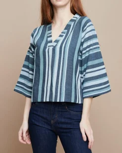 Mare di Latte Tops Et Blouses|Top Ferah Essaouira Stripes vert sapin/vert pâle