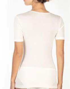 Mare Tops Et Blouses|Top manches courtes Laine & Soie tissée ivoire