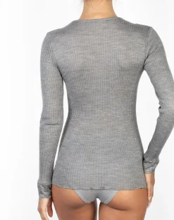 Mare Tops Et Blouses|Top manches longues Col V dentelle laine plissée argenté