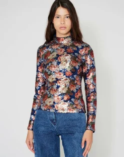 Manoush Tops Et Blouses|Top Roses à sequins encre