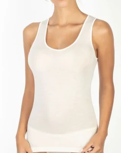 Mare Tops Et Blouses|Top sans manches bord satin en Laine & Soie ivoire