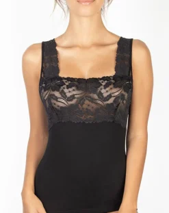 Mare Tops Et Blouses|Top sans manches en Laine mélangée bretelles larges dentelle noir