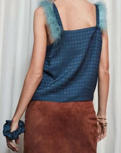 Maison Père Tops Et Blouses|Top vichy détails plumes bleu marine