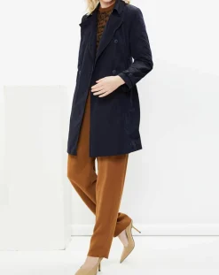 MaxMara Studio Manteaux|Trench Croisé Ceinture Scacco bleu marine