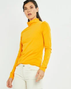Marc O'Polo T-Shirts|T-Shirt 100% Coton Bio col roulé jaune foncé