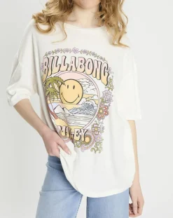 Billabong T-Shirts|T-Shirt 100% Coton Bio Smiley blanc/multicolore