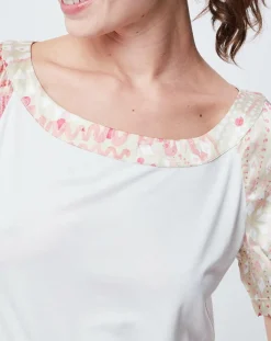 John Galliano T-Shirts|T-Shirt avec empiècements soie blanc cassé/multicolore