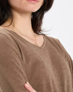 Marc O'Polo T-Shirts|T-Shirt Col V en Coton flammé kaki