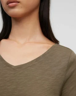 Marc O'Polo T-Shirts|T-Shirt Col V en Coton flammé kaki