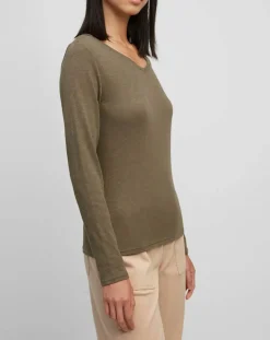 Marc O'Polo T-Shirts|T-Shirt Col V en Coton flammé kaki