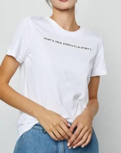 Marc O'Polo T-Shirts|T-Shirt en Coton inscription Stockholm blanc