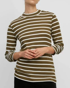 Marc O'Polo T-Shirts|T-Shirt en Coton mélangé Turtle rayé écru/marron