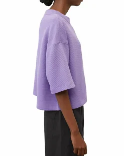 Marc O'Polo T-Shirts|T-Shirt gaufré manches 3/4 Boxy violet clair
