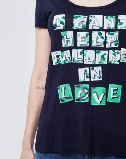 John Galliano T-Shirts|T-Shirt imprimé bleu nuit/blanc/vert