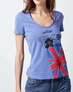 John Galliano T-Shirts|T-Shirt imprimé drapeau bleu lavande