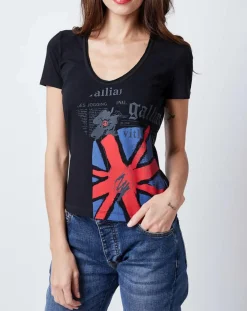 John Galliano T-Shirts|T-Shirt imprimé drapeau noir