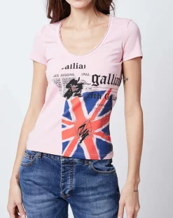 John Galliano T-Shirts|T-Shirt imprimé drapeau rose bonbon