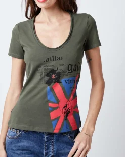 John Galliano T-Shirts|T-Shirt imprimé drapeau vert sapin