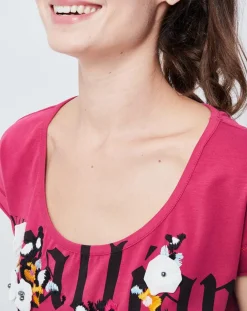 John Galliano T-Shirts|T-Shirt imprimé Gazette avec broderie et perle rose foncé/multicolore