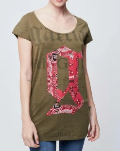 John Galliano T-Shirts|T-Shirt imprimé kaki foncé/rouge