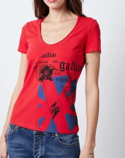 John Galliano T-Shirts|T-Shirt imprimé rouge/bleu/noir