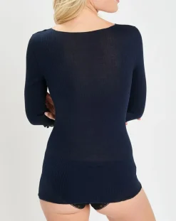 Mare T-Shirts|T-Shirt manches 3/4 col rond bleu marine