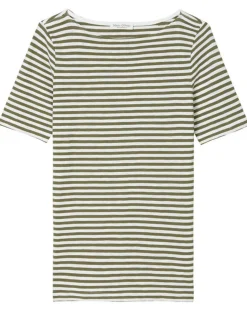 Marc O'Polo T-Shirts|T-Shirt manches courtes Rayé Flame blanc/kaki