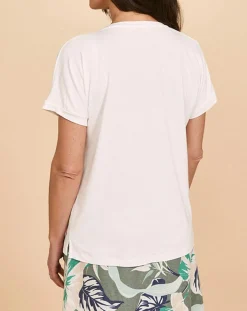 Devernois T-Shirts|T-Shirt Tilleul à broderies blanc cassé