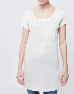 John Galliano T-Shirts|T-Shirt/Tunique à motifs blanc cassé