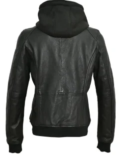 Blue Wellford Vestes, Blousons|Veste à capuche en Cuir Noa noire